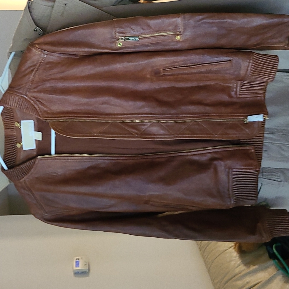 Michel Kors Leather Bomber Jacket